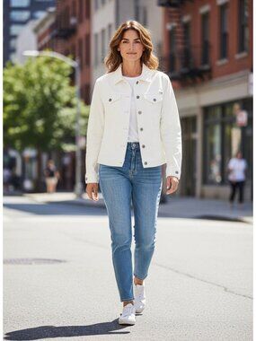 Lucky Brand Womens White Denim Jacket The Tomboy Trucker M Cotton Classic Fit